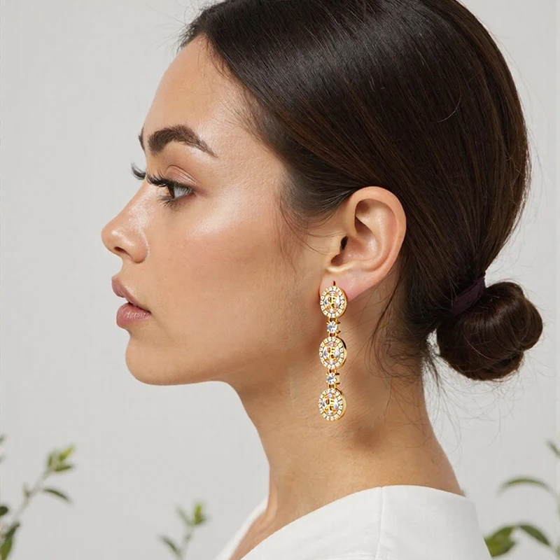 

CH Long Vintage Earrings Gold Plated with Crystal Elements Multi Oval Dangle Glamorous Party Jewelry For Women Gift