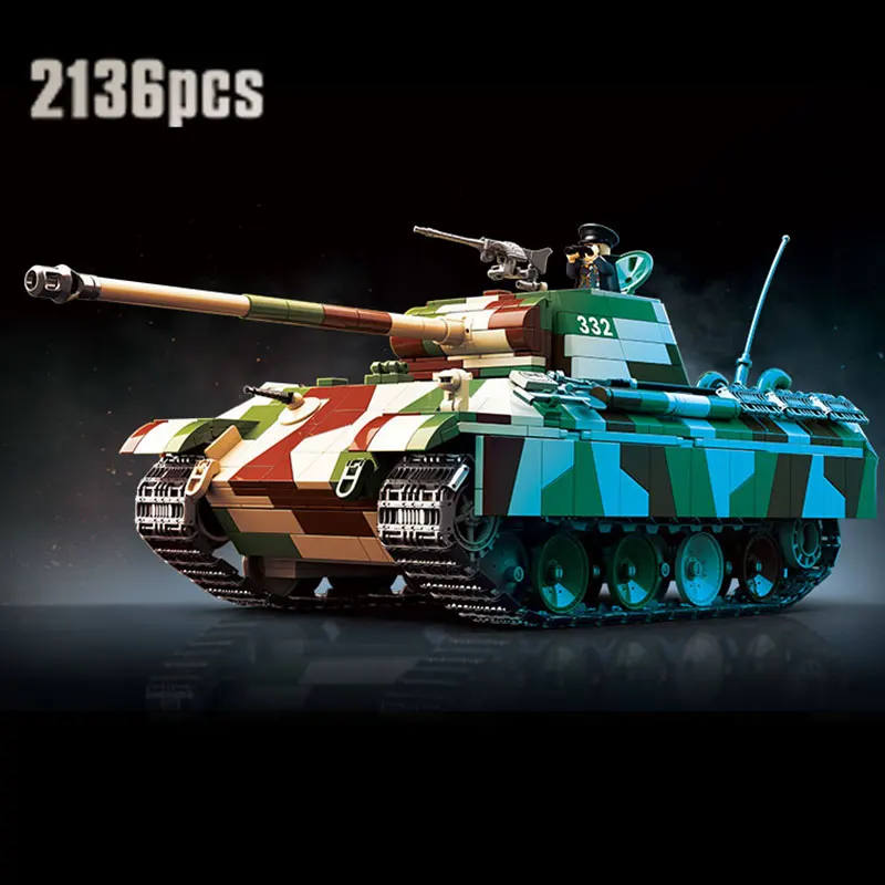 2136PCS Technical WW2 Military World War II Panther Tank Classic Collection Model Building Blocks Bricks Kids Toys Boys Gifts