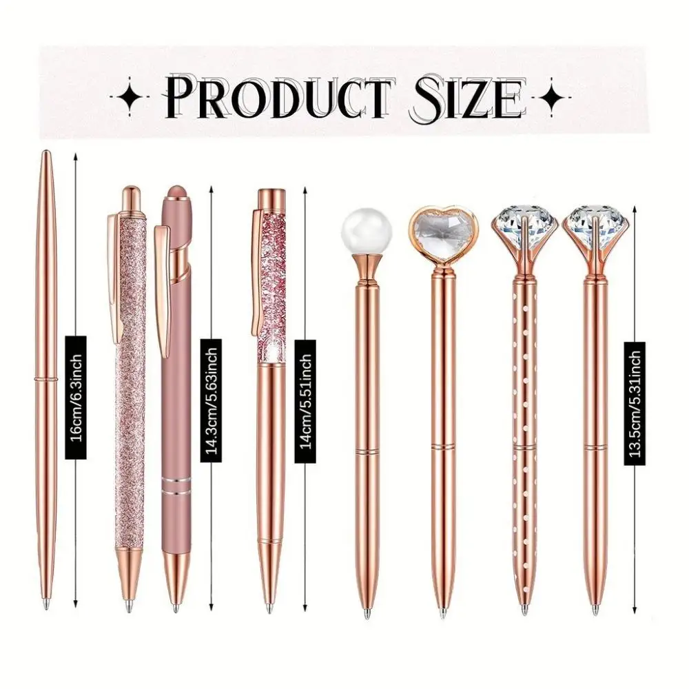 Rose Golden Ballpoint Pen Set Liquid Sand Glitter Metal Crystal Diamond Pen Girly Black Ink Pen Gifts For Wedding