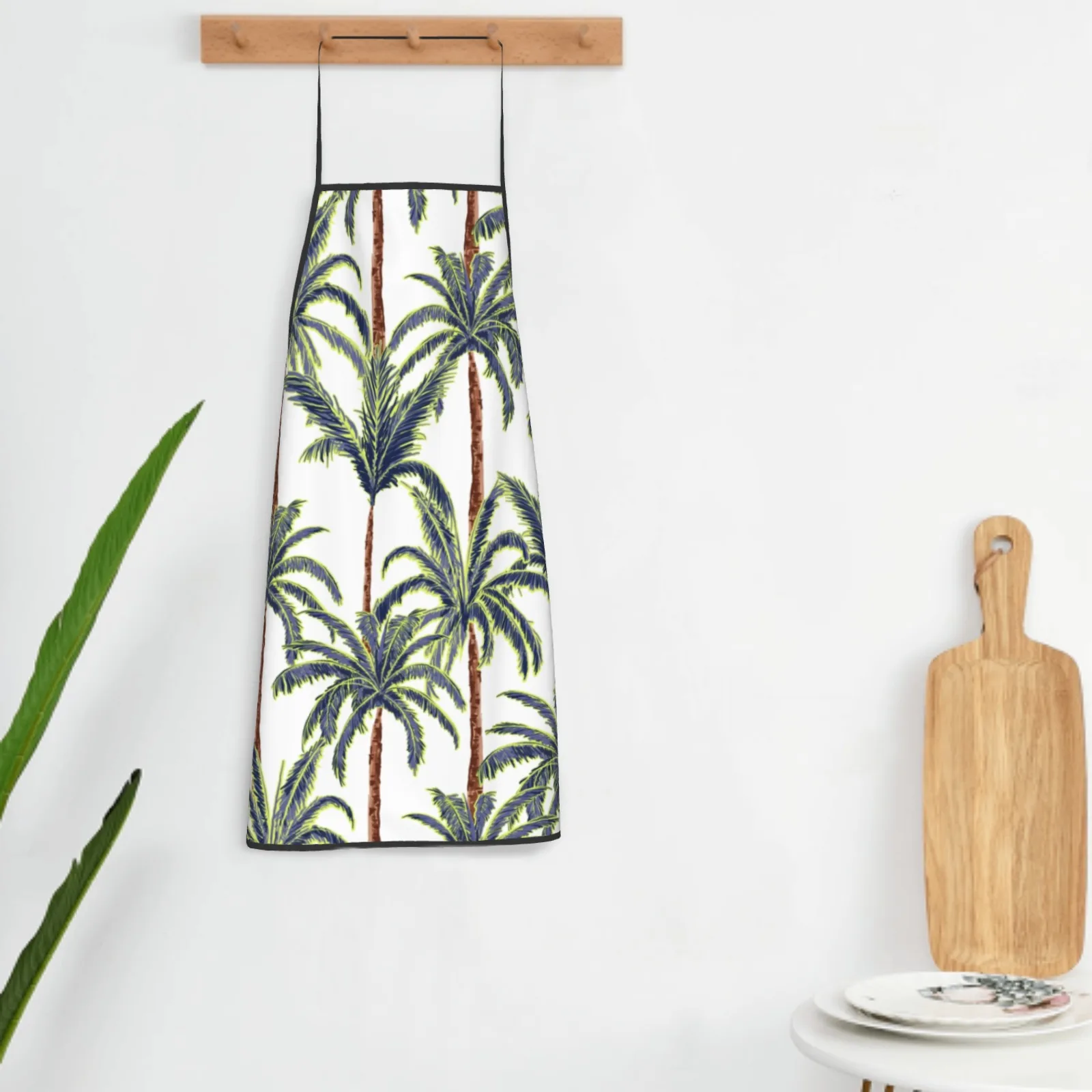 Summer Coconut Tree Polyester locking hem Apron Home Cooking Baking Kitchen Watercolor Apron