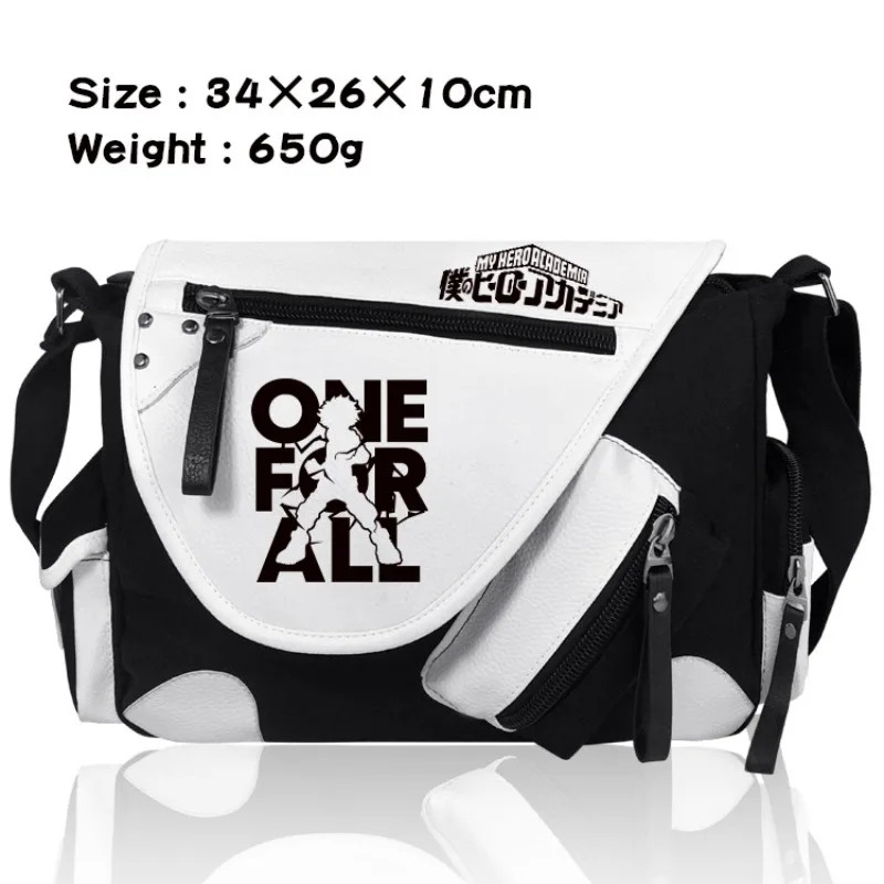 Cartoon anime My Hero Academia peripheral PU crossbody bag casual black white color blocked student shoulder backpack schoolbag