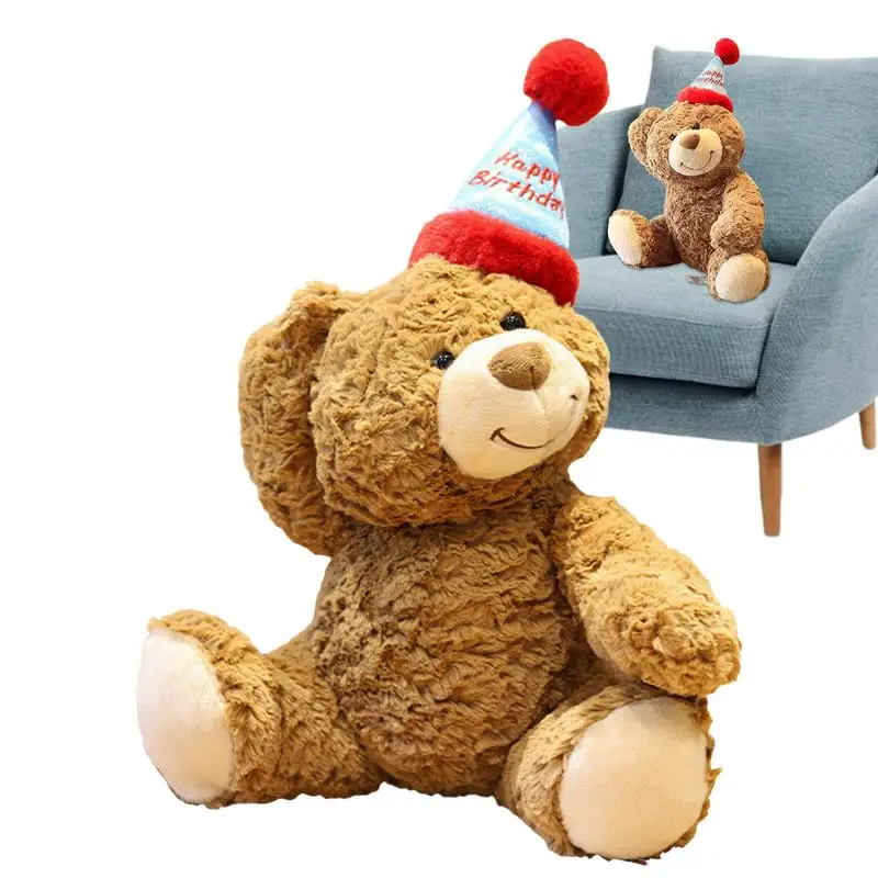 Cute Soft Fluffy Birthday Hat TeddyBear Stuffed Toy For Girlfriend Valentine's Day Gift For Child Birthday Gift Sleep Partner