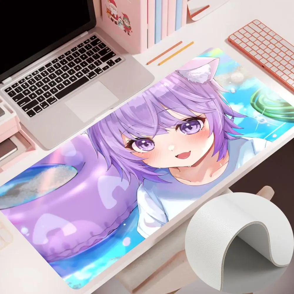 

H-Hololive N-Nekomata Okayu Mouse Pad Mouse Pad 900×400MM Accessories Gaming Computer PU Mousepad Leather Table 100x50cm Pad Car