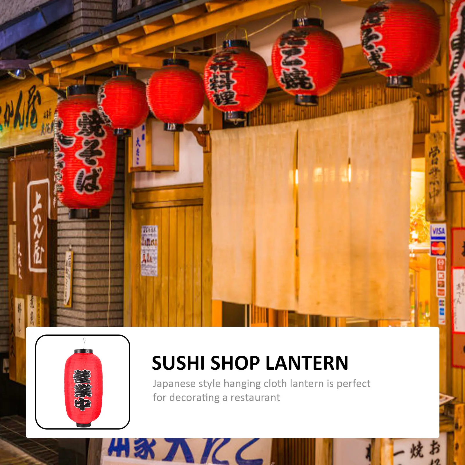 

1Set Red Waterproof Lantern Set Japanese Restaurant Decor Hanging Cloth Lantern for Sushi Shop Outdoor Use Sushi Store Decor
