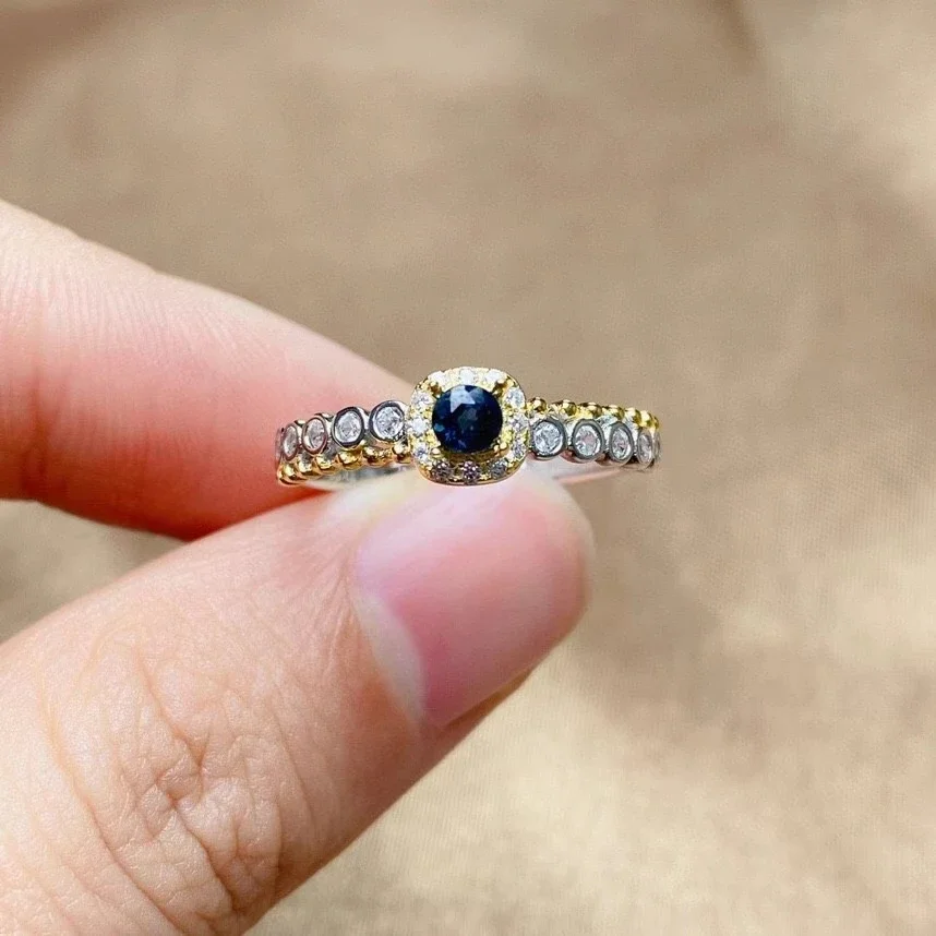 

Модное темно-синее кольцо с сапфиром для повседневного ношения, 4 мм, серебряное кольцо с натуральным сапфиром, ювелирные изделия из стерлингового серебра с сапфиром