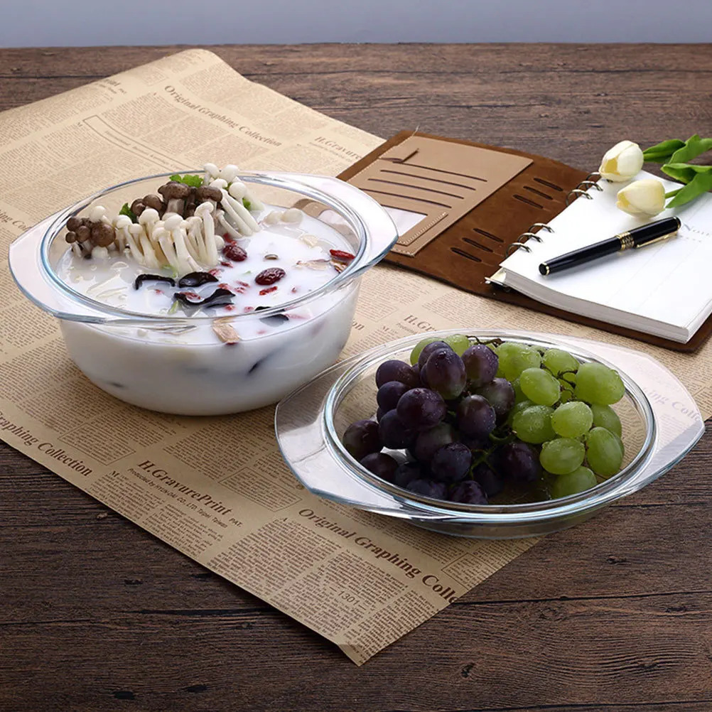 

1 шт., термостойкая стеклянная миска для супа объемом 1 л, безопасный стеклянный горшок из закаленного стекла, безопасная для микроволновой печи, легко чистящаяся кухонная столовая стеклянная посуда