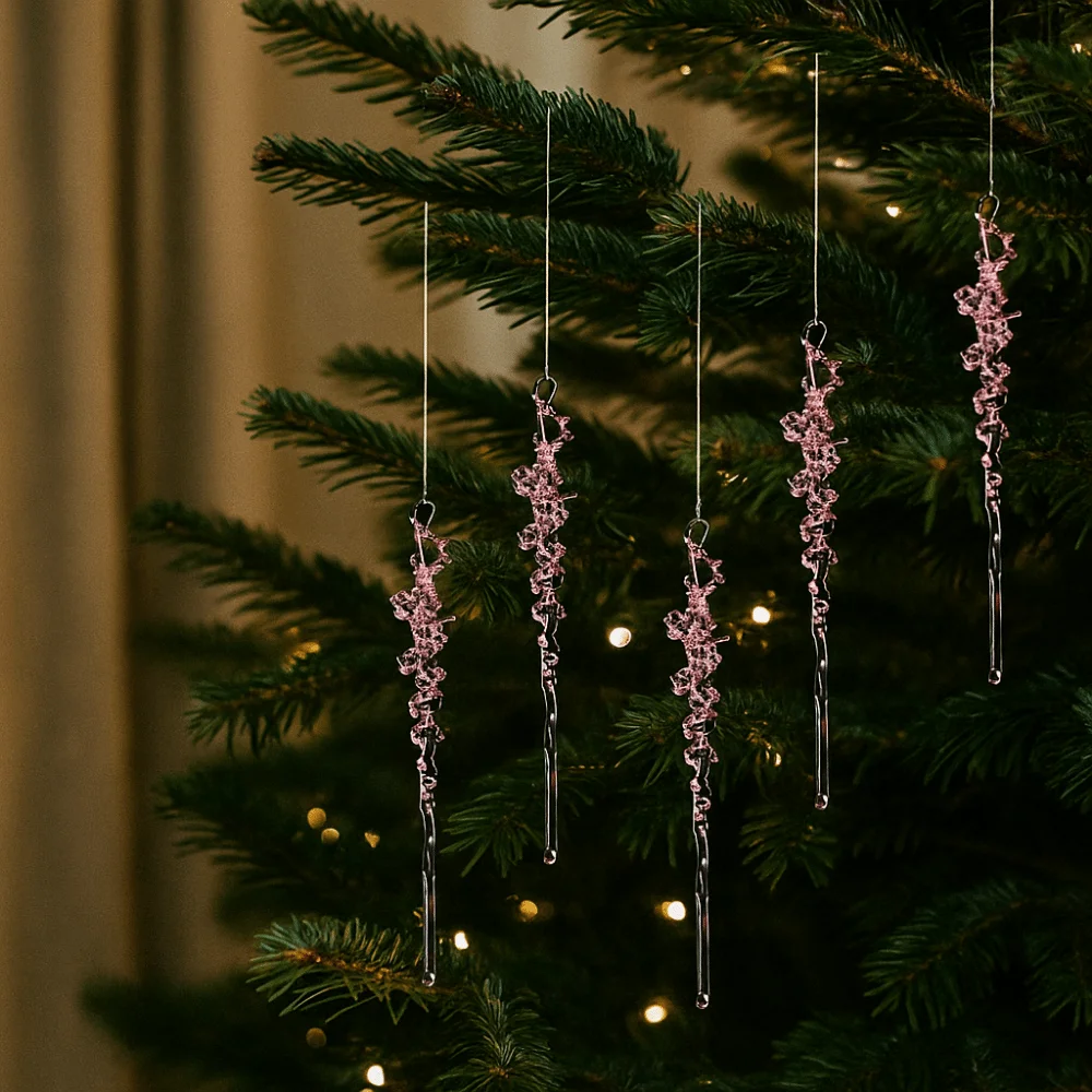 5Pcs Acrylic Christmas Ice Pendants Transparent Simulated Frost Spike Pendant with Hanging Rope Fake Ice Bar Winter Atmosphere