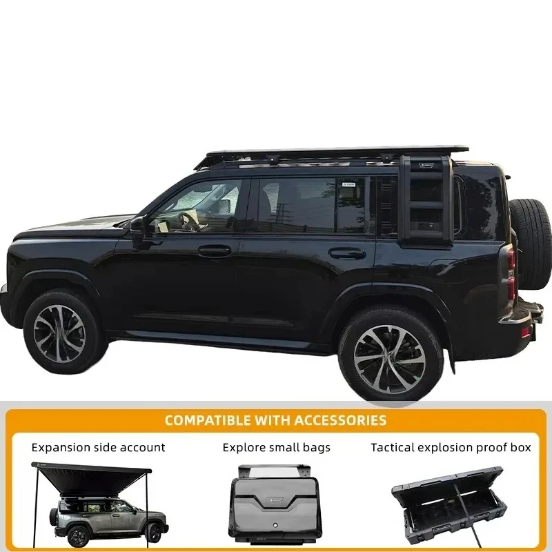 2025 Multi-Functional Car Roof Rack With Side Ladder Screw Mount Black Durable Aluminium Alloy for Hilux Vigo