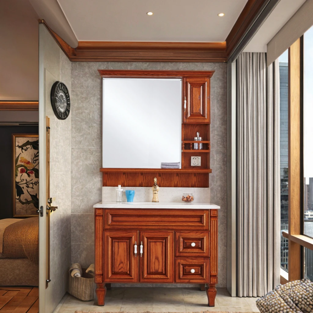 Modern Classic Solid Wood Bathroom Vanity YASHJA 5-Year Warranty Lacquered Finish Framed Mirror Guangdong Customizable