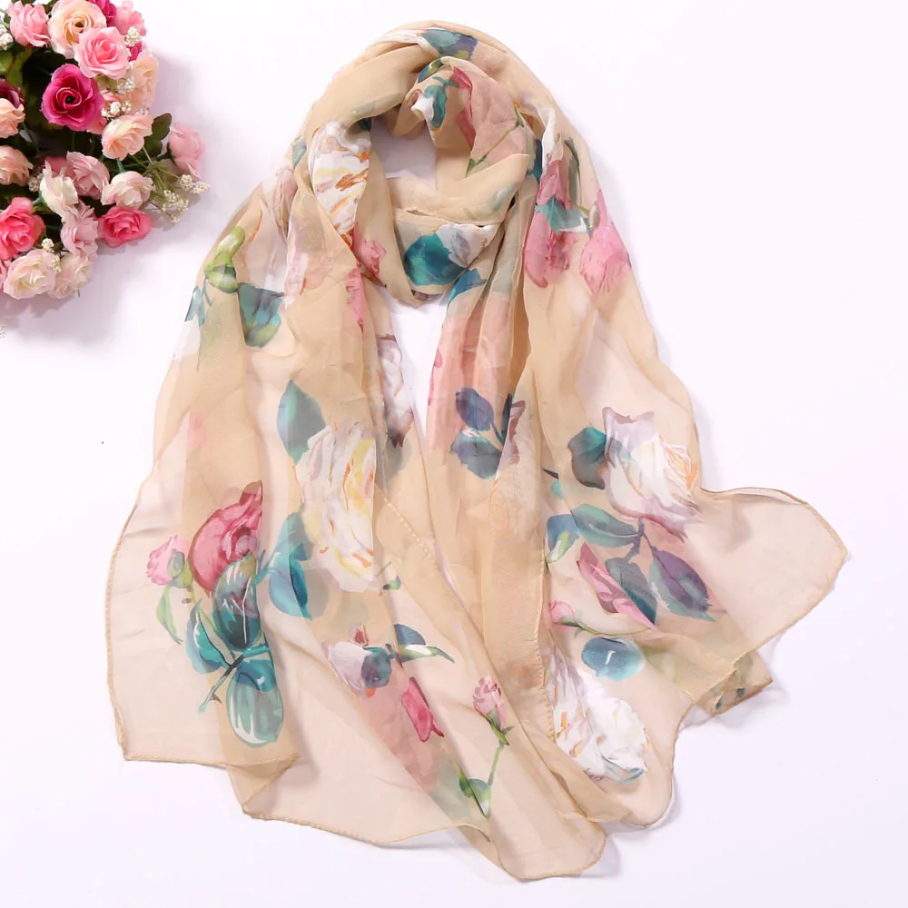 2023 New Fashion Spring/Summer Women Floral Printing Beach Silk Scarf Shawls Female Long Wraps Beach Sunscreen Hijab 64 Colors