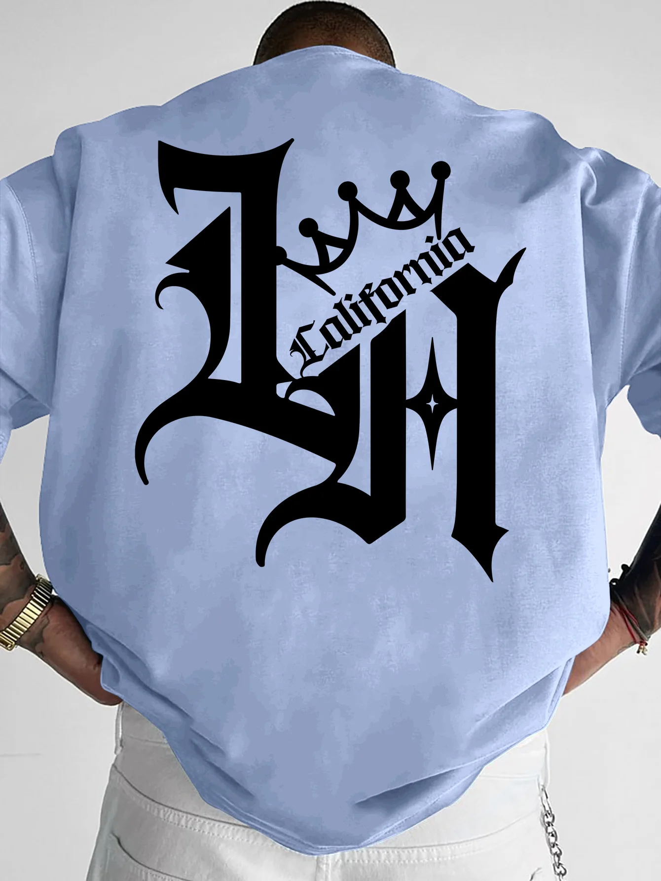 Men  Summer Crown Patterned T-shirt with English Design - 100% Cotton Material - Suitable for Outdoor Casual and Daily Wear
