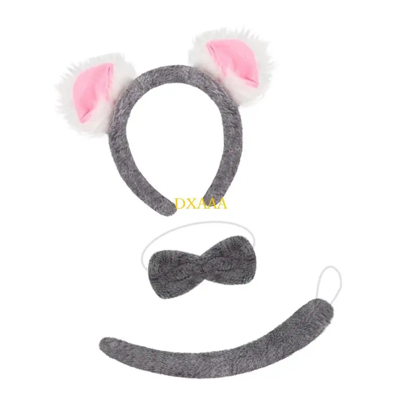 DXAA 3PCS KOALA EARS ĐẦU TIP Bowtie Koala Trang phục Phụ kiện Halloween Trang phục cosplay động vật cho trẻ Quà tặng người