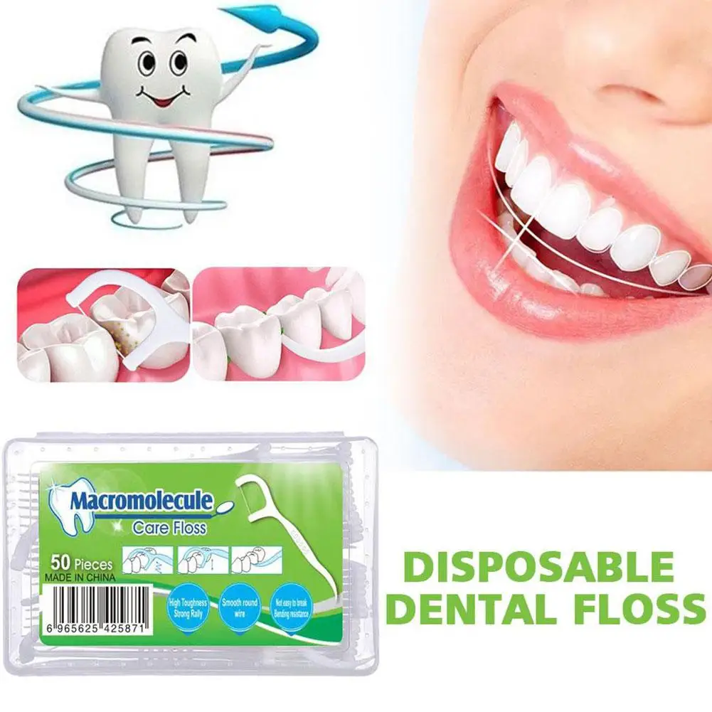 Fio dental descartável com fio, Palitos de limpeza interdentais, Ferramentas para higiene oral dos dentes, B8L3, 50Pcs