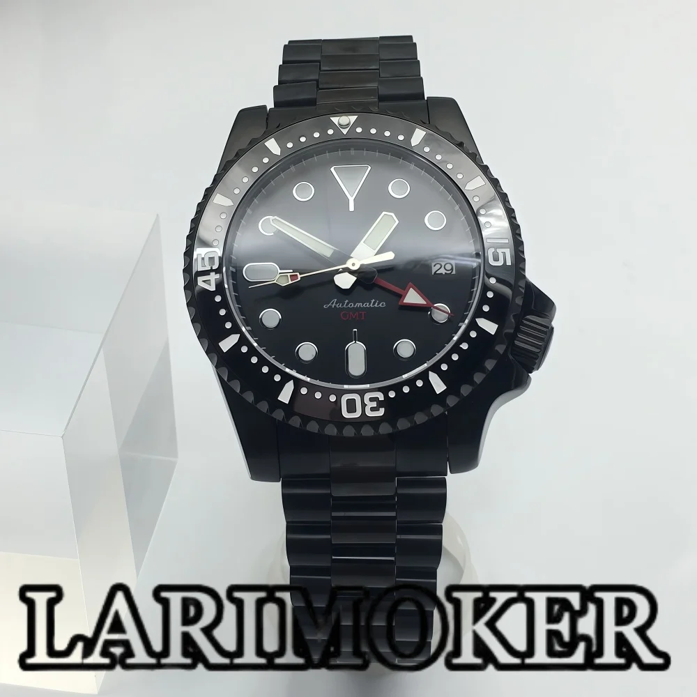 

LARIMOKER 41 мм мужские автоматические механические часы GMT NH34 механизм дата светящийся купол сапфировое стекло черные часы для дайвинга