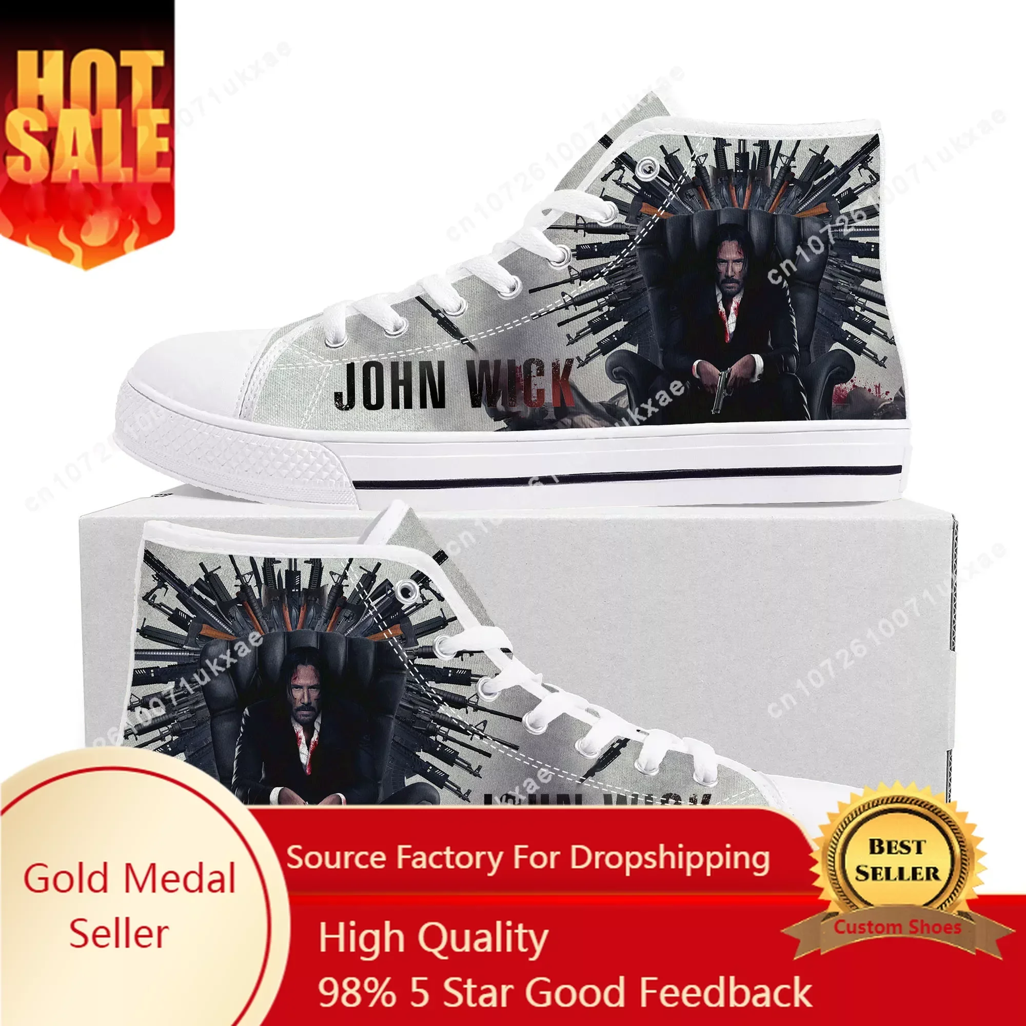 John Wick Keanu Reeves High Top Sneakers Mens Womens Teenager Canvas Sneaker Casual Custom Made Shoes Customize DIY Shoe