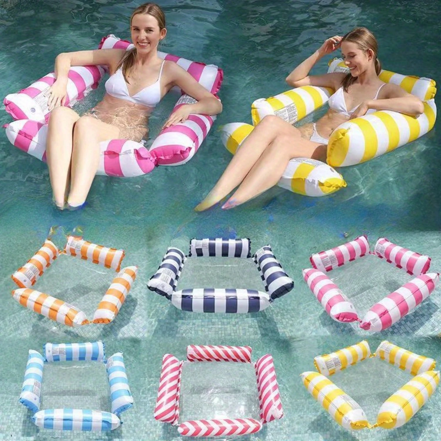 

2-Pack Foldable Striped Pool Floats for Relaxation & Fun