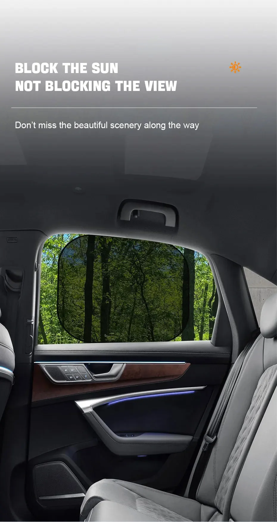 2 Stück Auto-Seitenfenster-Sonnenschutz mit Saugnäpfen, atmungsaktives Netz, UV-Schutz, Sichtschutz, Sonnenvorhang, universell für Limousine, SUV, MPV – Detail 4