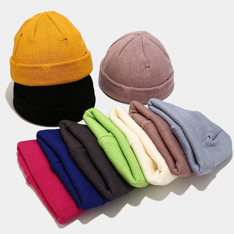 2023 New Korean Street Ripped Distressed Knit Hat BaoXinSha Docker Cap Autumn Winter Melon Skullcap Beanie Trendy