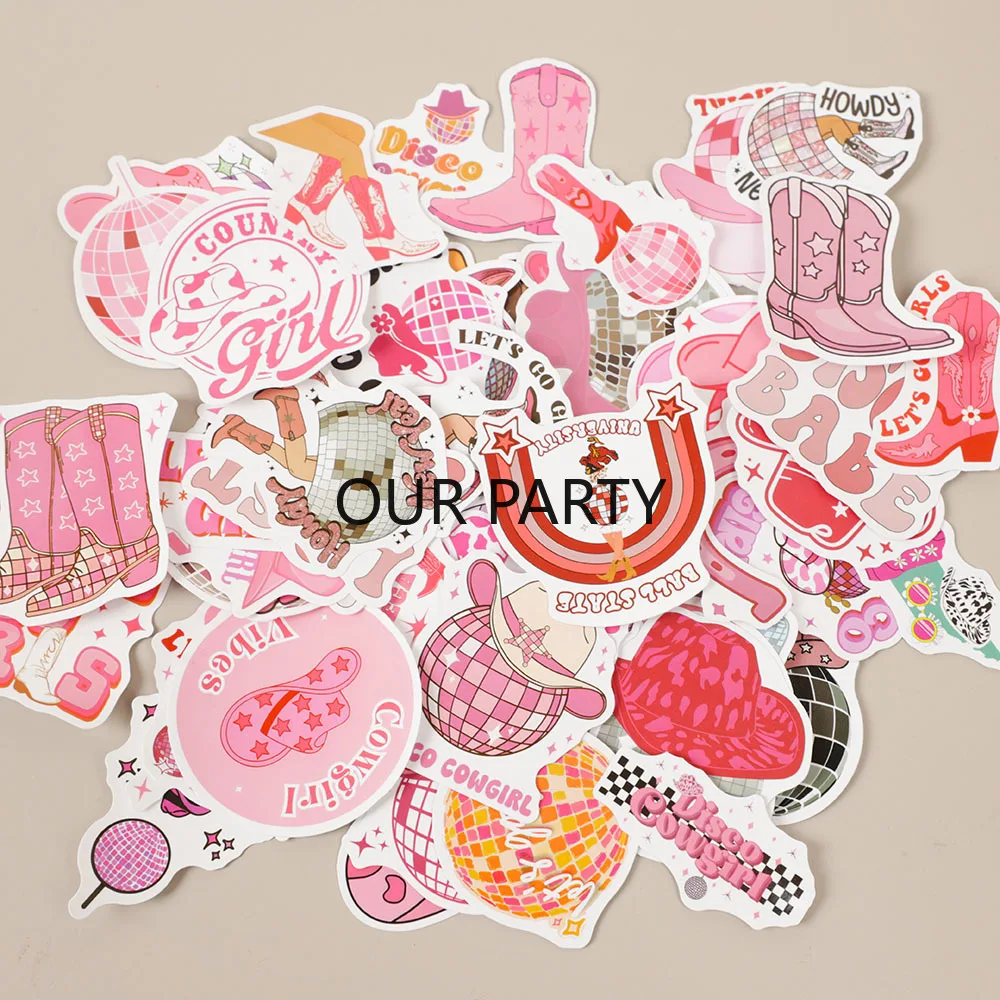 110Pcs Western Disco Cowgirl Theme Luggage Graffiti Stickers for 80s Girl Birthday Bachelorette Wedding Party Favors Decoration