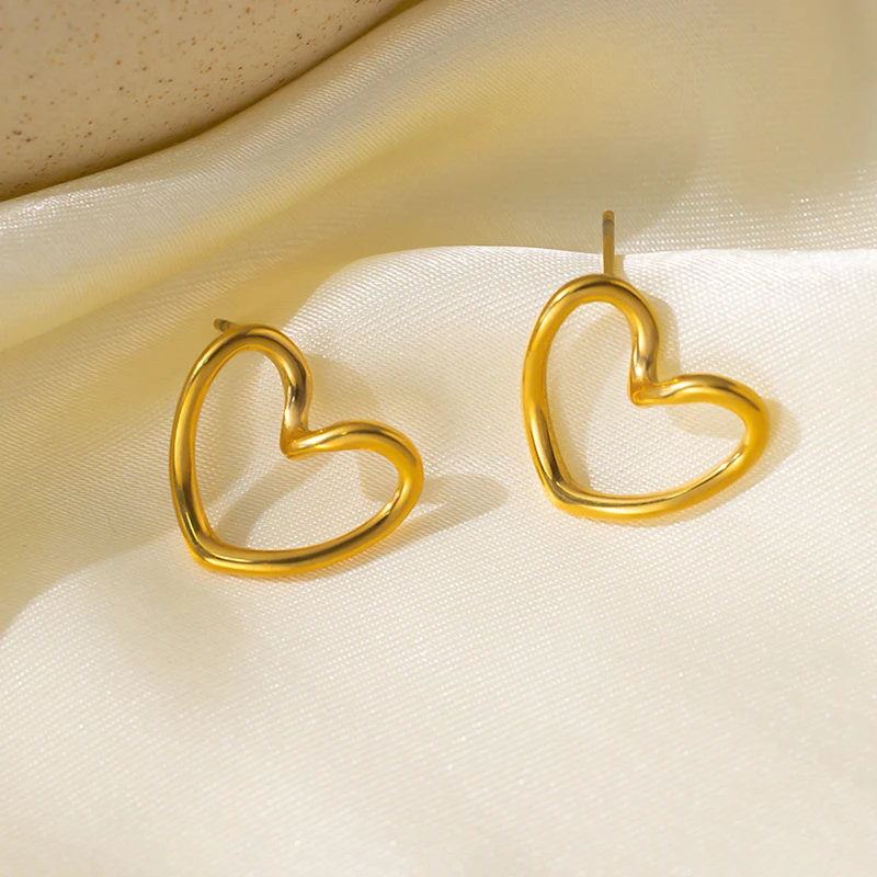 ANENJERY 316L Stainless Steel Hollow Distorted Heart Necklace Earrings for Women Simple Fashion Jewelry Set Wholesale