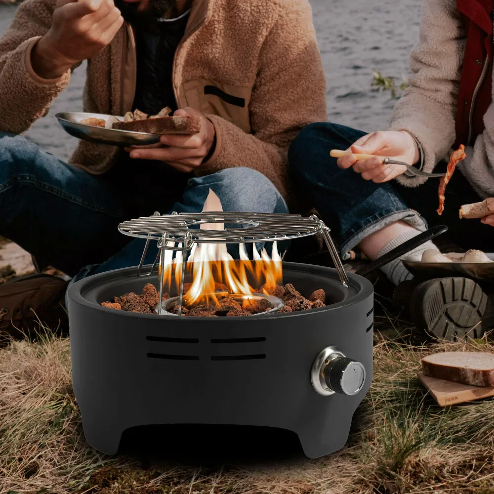 

15 inch Outdoor Portable Propane Fire Pit, Camping Fire Pit with Cooking Support Tabletop Fire Pit with Quick Connect Regulator