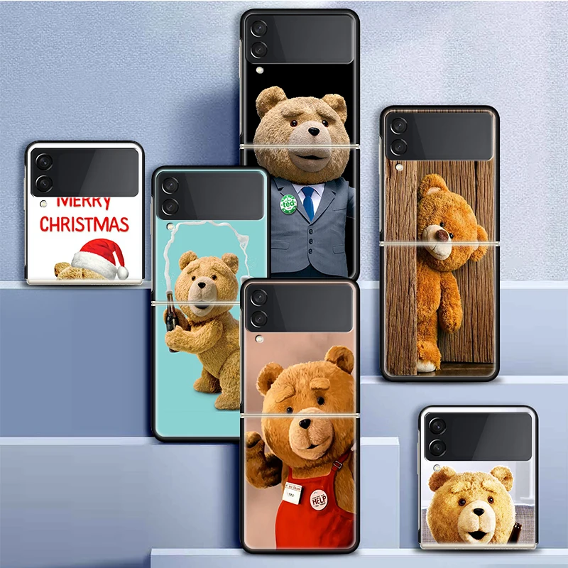 Naughty Cute Bear Funny Mascot Phone Case For Samsung Galaxy Z Flip6 Flip3 Flip4 Flip5 PC Hard Plastic Z Flip 6 5 4 3 5G Fundas 