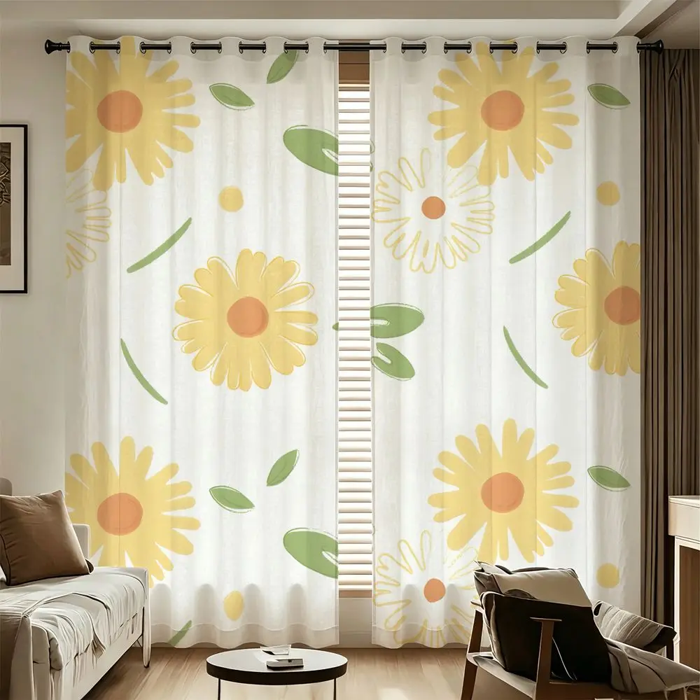 Cute Daisy Printed Curtains 2 Panels Light Blocking Rate 85% Darkening Decoration Curtains Teen Cottage Dorm Window