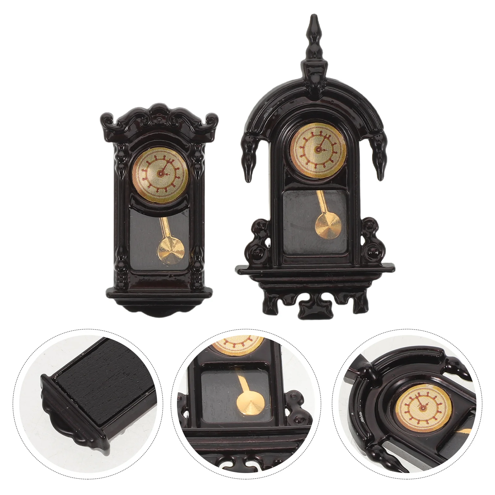 

2Pcs Vintage Miniature Retro Wall Clock Pendulum Clock for Living Room Bedroom Kitchen Dollhouse Decor Dollhouse Accessory