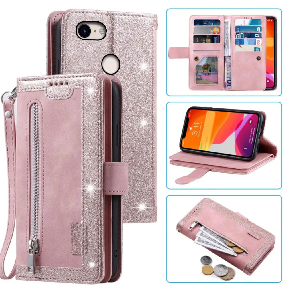 9 Kaarten Wallet Case Voor Google Pixel 3 Case Card Slot Rits Flip Folio Met Polsband Carnaval Google Pixel3 cover