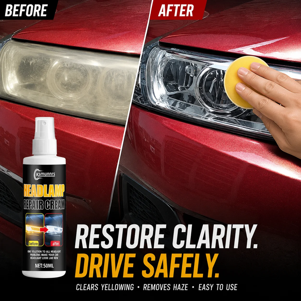 Headlight Restoration Polish for Yellowing Oxidation Removal and Lens Clarity Renewal
