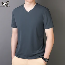 Camiseta de manga corta para hombre, camisa informal con cuello en V, seda de hielo, fresca, transpirable, moda de negocios, talla grande 7XL, 8XL, 9XL, novedad de verano