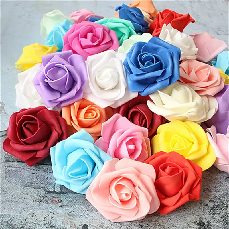 Großhandel 100Pcs 6CM Schaum Rosen Blume Diy Geschenke Box Hochzeit Home Decor Braut Zubehör Künstliche Blumen