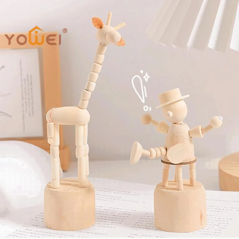 Latest Wooden Finger Puppet Toy Cartoon Mini Desktop Movable Elephant Tiger Dog Puppet Figurine For DIY Home Party Decoration
