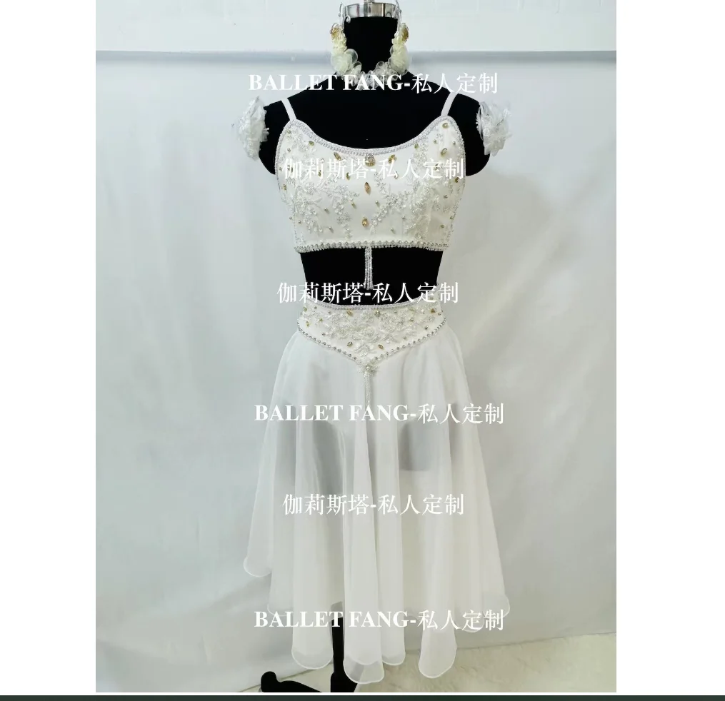 Dancing Girl Variations tutu White halter vest Long gauze skirt arms flower inlaid diamond headdress Sparkle 4-piece set