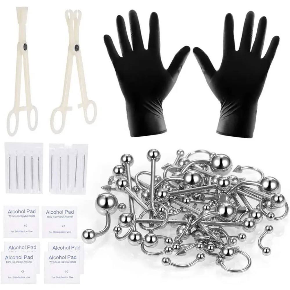 150/140/85/70/42Pcs Body Piercing Kit Jewelry Tool Belly Tongue Eyebrow Nipple Lip Nose Ring Needles Kit Tattoo Tool view 3