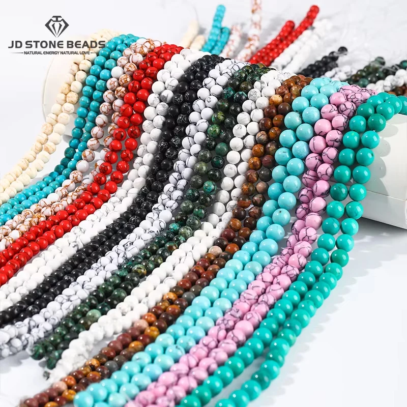 Natural Stone Blue Green Red Turquoise Bead Round Loose Spacer Bead for Jewelry Making DIY Bracelet Necklace Accessory Wholesale