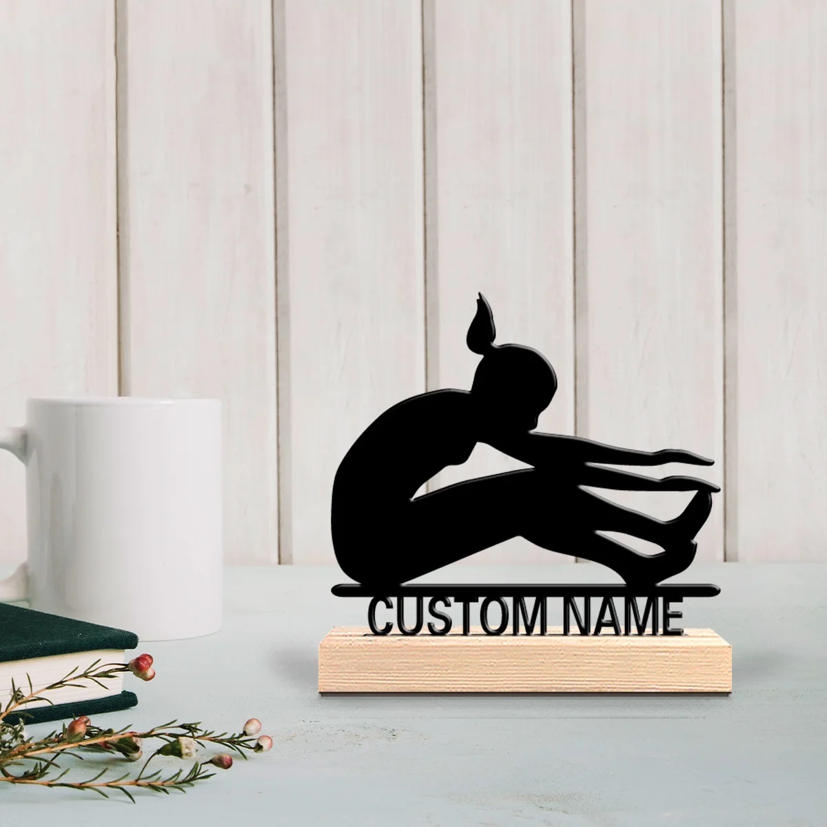 1pc Abstract Long jump Custom Letter Metal Statue Metal Ornament Art Crafts With Wood Base Tin Sculpture For Home Desk Decor view 6