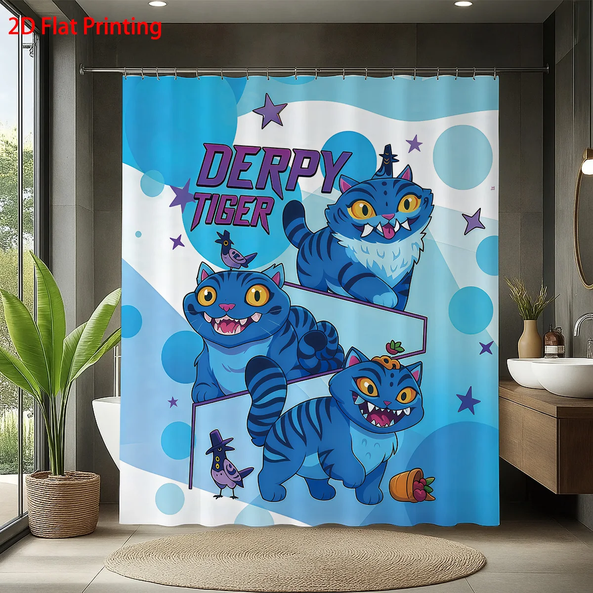 

1pc K-Pop Demon Hunters print waterproof shower bathroom partition privacy hanging curtain with 12 hooks easy installation