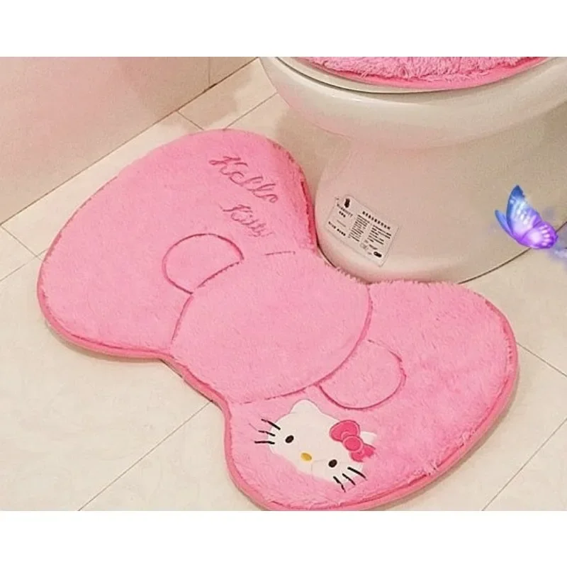 Sanrio Anime Hello Kitty Toilet Seat Cushion Three Pieces Set Restrooms Universal Winter Household Plush Toilet Seat Cover gift