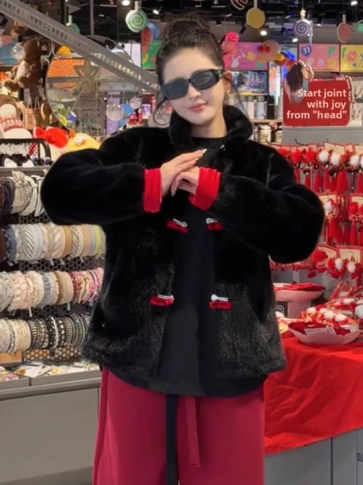 

New Year eeting Cotton Jaet Men's Women's Winter Thiened Warm Fur Inteated Color Colion Sle Youth Faion