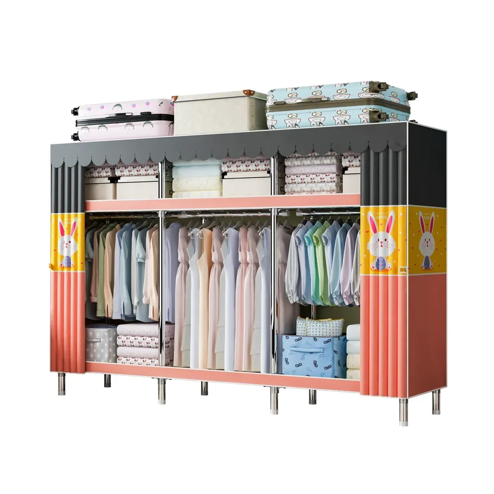 High Quality Large Size Upgrade Alloy Joints Metal Clothes Closets Factory Directly Sale Storage Fabric Wardrobe