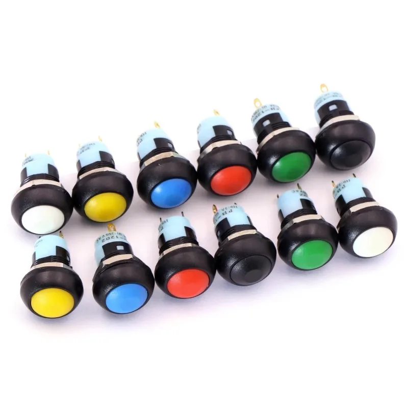 PBS-33A 12MM Waterproof Button Switch with Lock Circular Self-locking Small Waterproof Button Switch Black, Red, White.