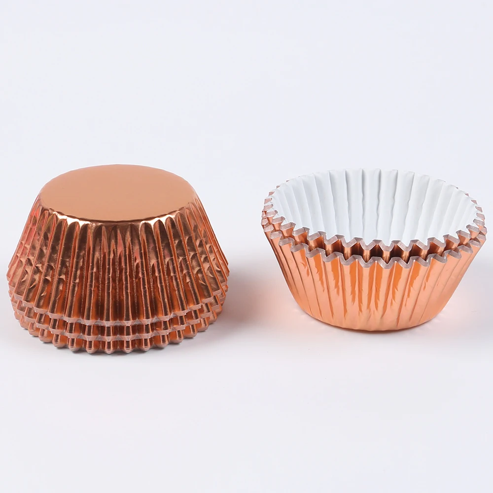100Pcs Foil Cupcake Liners Metallic Muffin Paper Cases Baking Cups Gold Sliver Rose Gold Red  Wedding Birthday Party Supplies