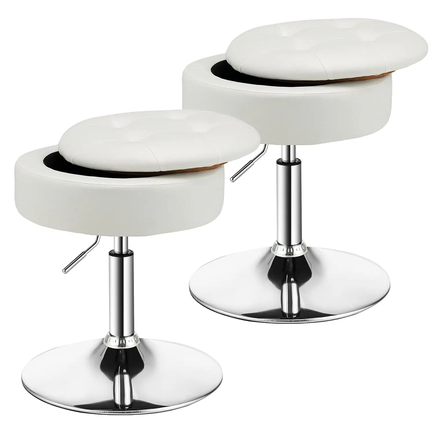 

Adjustable Swivel Bar Stool Set 2 PU Leather 20-26in H Tray Top Storage Kitchen Island White Customized