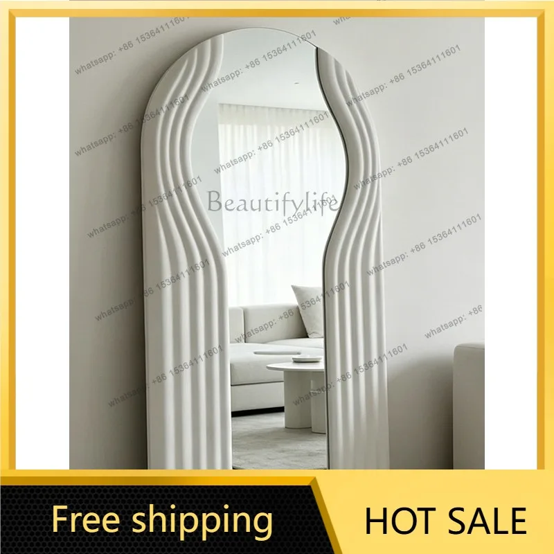 YJ Designer Cream‑Tone Irregular Full‑Length Floor Mirror For American‑Style Entry Living Home