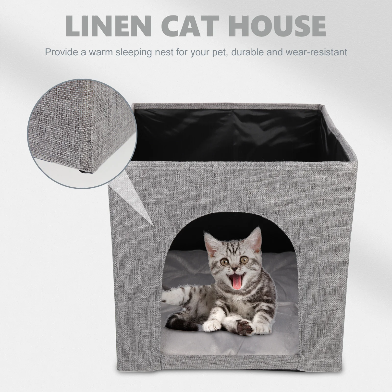 

Linen Cat House Wear-Resistant Anti-Scratch Foldable Design Multi-Function Pet Sleeping Place Small Secure Space