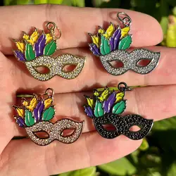 5pcs/Lot Zircon Pave Charms Louisiana Mardi Gras Mask Pendant for Jewelry Making