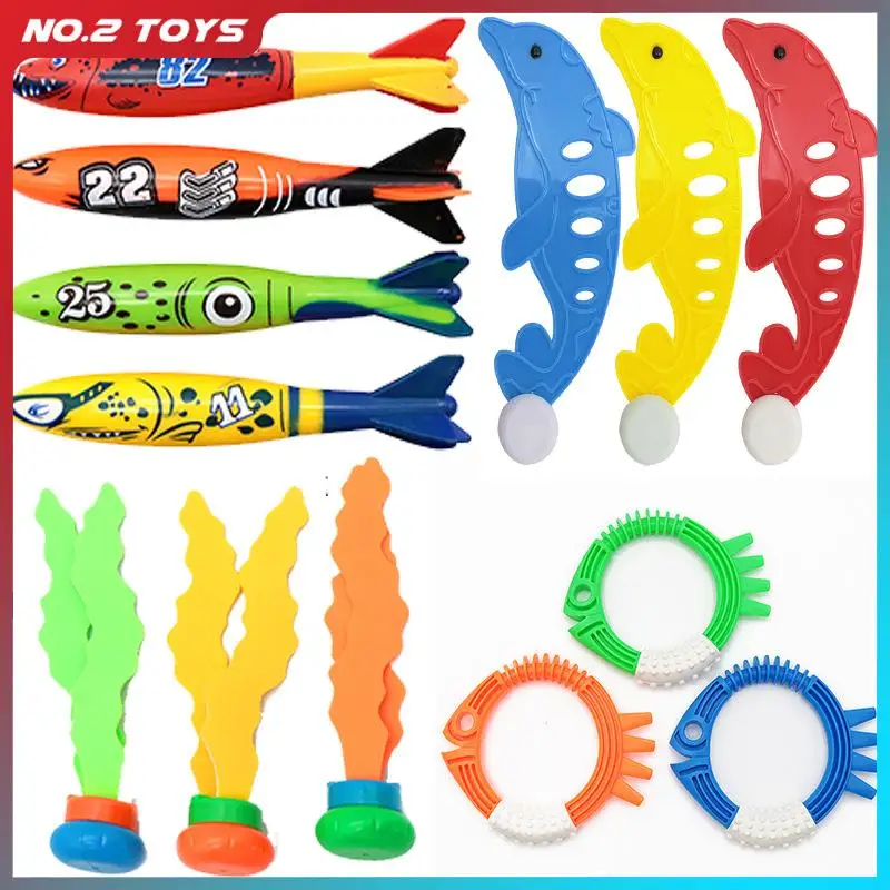 

Children's Diving Toys Set Swimming Pool Treasure Hunt Diving Toy Torpedo Fish Water Rings Plants Dolphin Buoy Water Toys Gifts