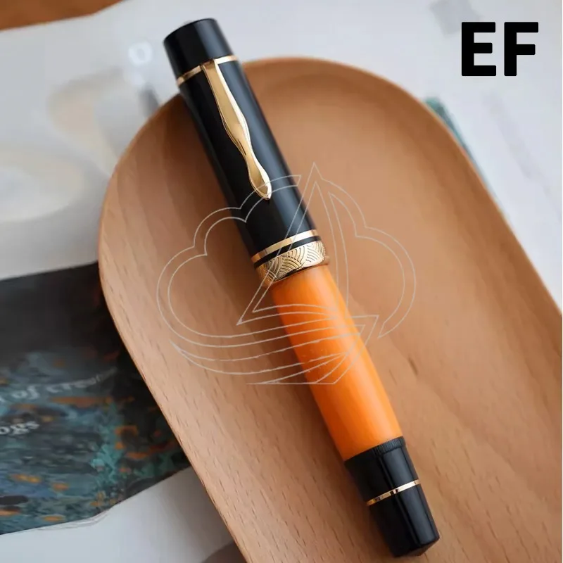 Orange Piston Fountain Pen, No.6 EF/F/M Nib, All-copper Structure Hard Rubber Tongue Design