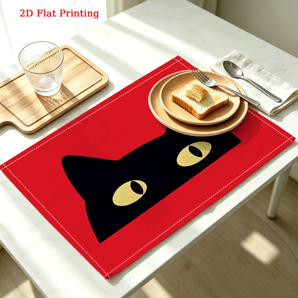 2Pcs Red Black Cat Eyes Placemat Table Mat Kitchen Dining Decor Non Slip Heat Resistant 30X40Cm